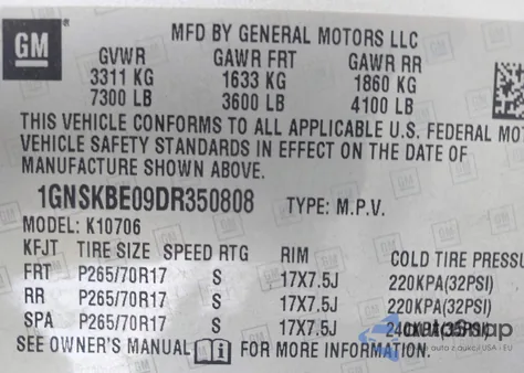 2013 Chevrolet Tahoe Lt z USA, uszkodzony, nr VIN 1GNSKBE09DR350808